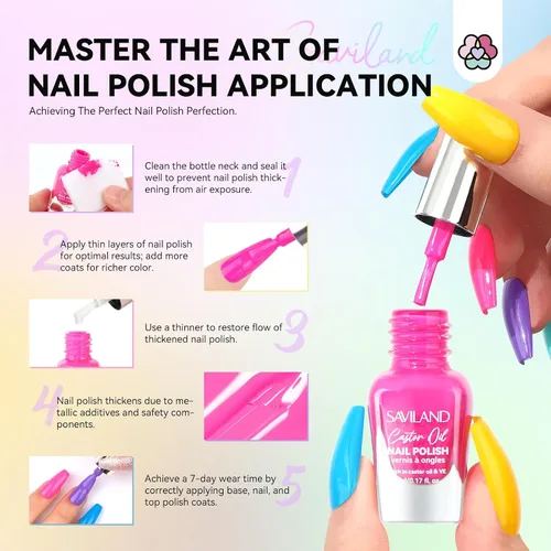 Vista 7 de SAVILAND Juego de esmaltes de uñas: kit de esmalte de uñas de secado rápido rosa brillante, amarillo y rojo, con purpurina, 24 colores, esmalte