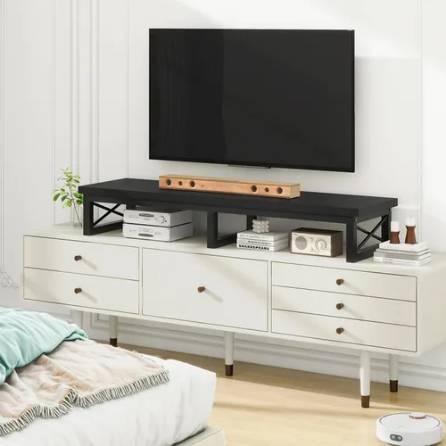 Vista 9 de IBUYKE Elevador de TV grande de 45" para TV de 32-60 pulgadas, Soporte de TV corto de sobremesa con almacenamiento y patas de acero, Escritorio