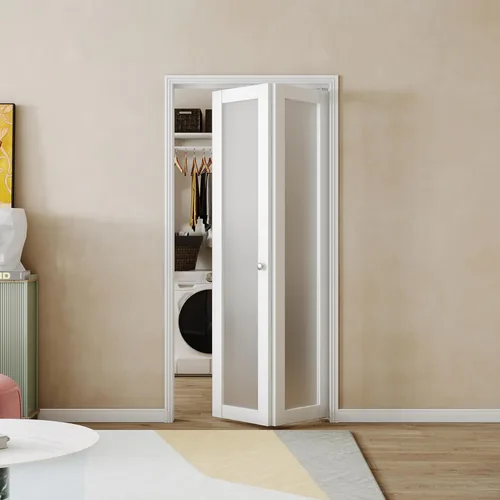 Vista 17 de BARNER HOME Puerta de armario, puertas plegables Full Lite con panel de vidrio estriado, fácil montaje, puertas plegables con kits de herrajes