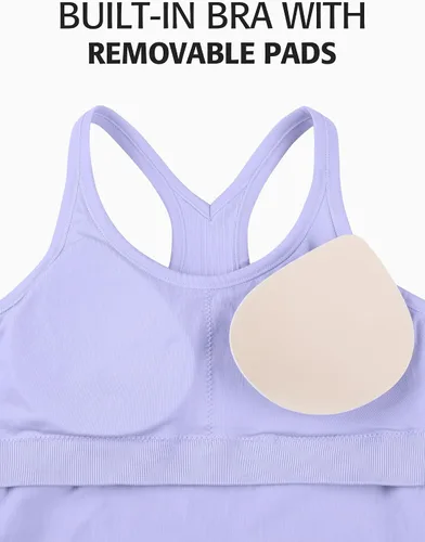 Vista 132 de ATTRACO Camiseta corta acanalada de entrenamiento para mujer con brasier integrado para yoga, espalda cruzada, ajuste ajustado