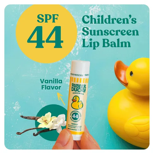 Vista 3 de Rubber Ducky Protector solar labial SPF 44, bálsamo labial vegano para niños con vitamina E, protección UV, resistente al agua, sin tintar, sabor a