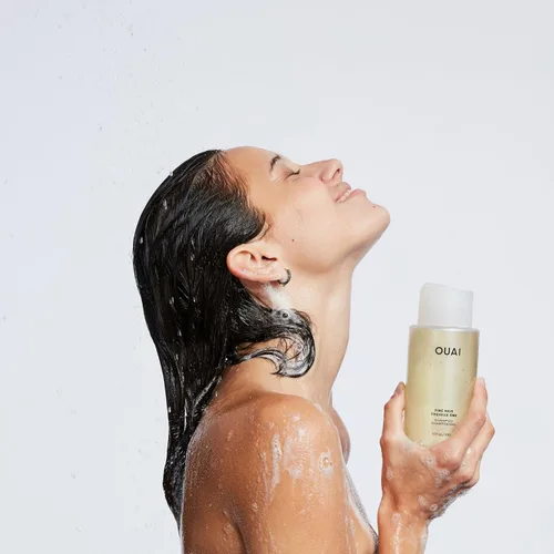 Vista 5 de OUAI Champú fino + paquete de recarga, champú voluminizador con queratina, biotina y aceite de semilla de chía para cabello fino, proporciona un