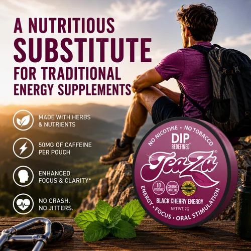 Vista 5 de TeaZA - Bolsas energéticas, sin humo, tabaco alternativo sin nicotina, sin tabaco y saludable para masticar tabaco, alternativa para masticar tiene