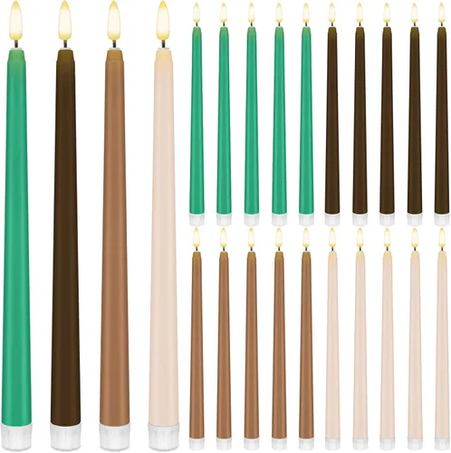 Vista 8 de Baquler 24 velas cónicas sin llama de flores silvestres de 11 pulgadas, funciona con pilas, velas LED de plástico con degradado parpadeante
