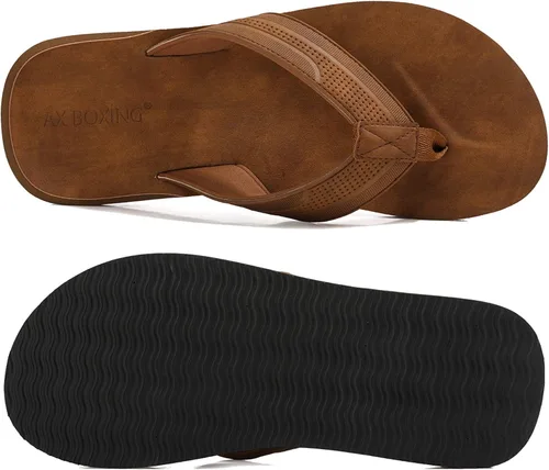 Vista 4 de AX BOXING Sandalias de cuero para hombre, sandalias casuales y cómodas