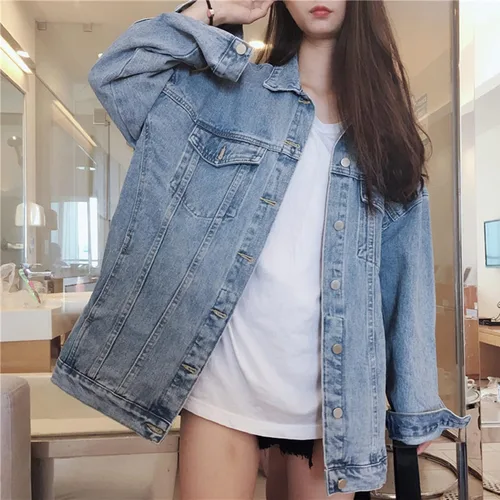 Vista 3 de Gozoloma Chaqueta vaquera de gran tamaño para mujer, casual, holgada, de manga larga, con botones