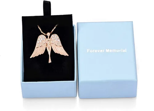 Vista 7 de Imrsanl Joyería de cremación con dije de ángel para mujer, colgante de ceniza, collar de urna para cenizas, alas de recuerdo, joyería para mujeres