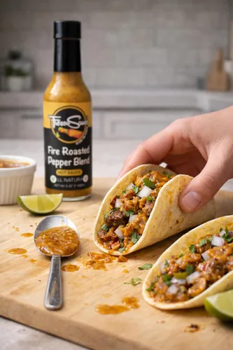 Vista 6 de Fresco Sauce - Paquete de 2 Salsa picante Bundel - Mezcla de pimienta asada al fuego - Jalapeño - Pimientos serranos - Jugo de limón - Ajo cítrico