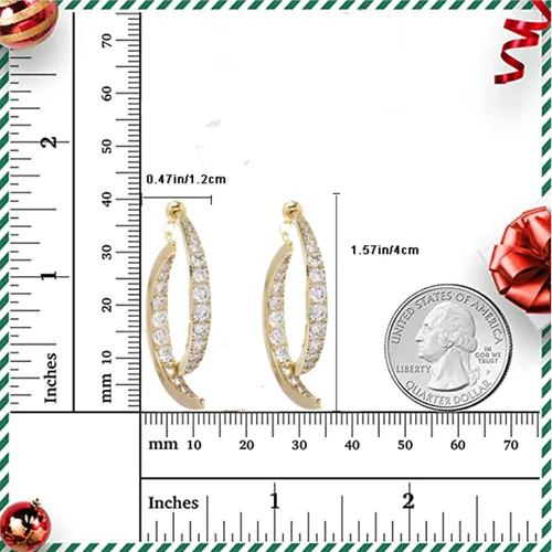 Vista 7 de Aretes curvados con cruz, chapados en oro de 18 quilates para mujer, aretes de cruz de diamante para oreja, regalos de joyería para mujeres