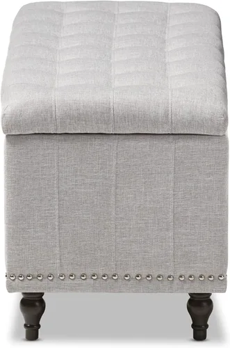 Vista 6 de Baxton Studio Sherrill - Banco otomano tapizado de tela beige grisáceo con botones