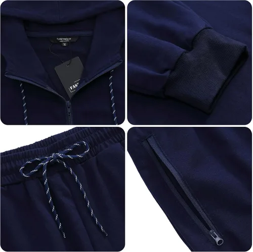 Vista 5 de TURETRENDY Conjunto deportivo para hombre, con cremallera completa, sudadera deportiva con capucha y cremallera completa