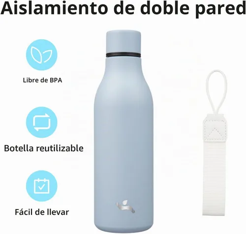 Vista 3 de Konokyo Botella de agua de metal de acero inoxidable aislada de 18 onzas Azul (candy blue)