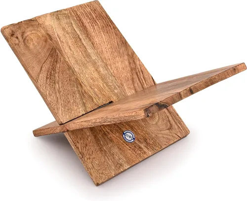 Vista 4 de Kaizen Casa Soporte para libros de madera de mango con marco de cruz para exhibir y leer, adecuado para arte, Biblia, libros de cocina, caballete