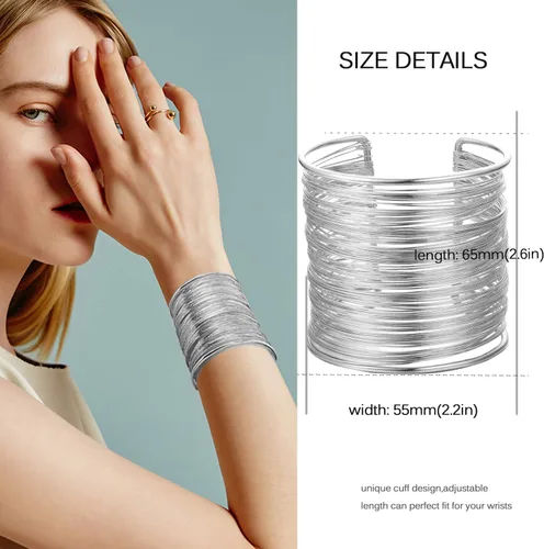 Vista 12 de RIOSO 4 Pcs Cuff Bangle Bracelet for Women Open Wide Wire Bracelets Wrist Cuff Wrap Bracelet