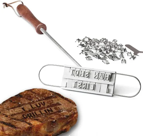 Vista 3 de Juego de hierro de marcar BBQ con letras intercambiables, nombres, alfabeto
