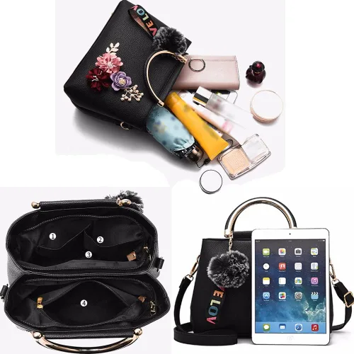 Vista 5 de Dayfine Bolso de mano para mujer, bolso floral 3D, bolso con asa superior, bolso de hombro de piel sintética, bolso pequeño, bolso cruzado