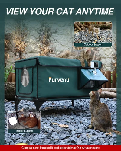Vista 4 de Casa para gatos con calefacción al aire libre en invierno, extremadamente aislada y resistente a la intemperie, refugio elevado para gatos ferales