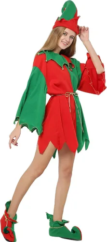 Vista 3 de EraSpooky Disfraz de elfo de Papá Noel para mujer para fiesta de Navidad