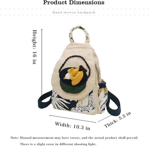 Vista 13 de HUANGGUOSHU Mochila de algodón tejida de algodón bohemio con bordado de lona estilo bohemio con múltiples bolsillos retro linda mochila cartera