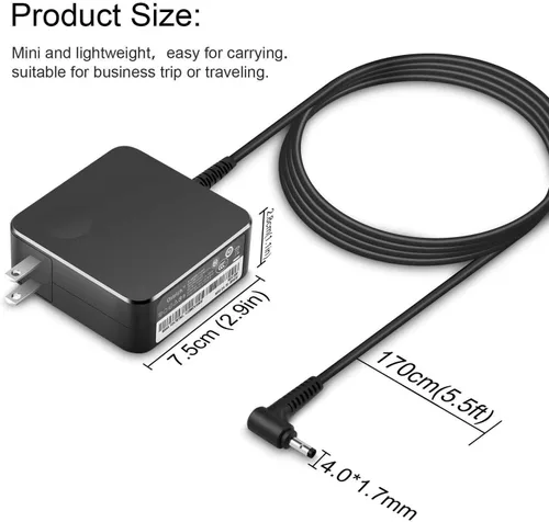 Vista 5 de Cargador compatible con computadora portátil Lenovo 65W 45W Adaptador de CA de punta redonda