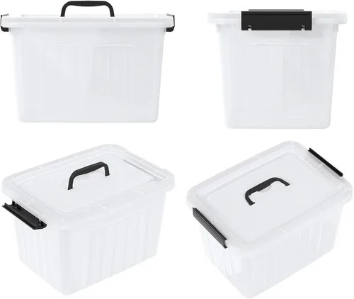 Vista 7 de Contenedor de almacenamiento transparente de 12 cuartos de galón, caja organizadora de plástico con tapa y asas negras, paquete de 6
