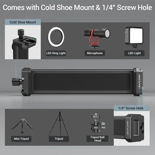 Vista 7 de Adaptador de trípode de aluminio para iPad Pro 12.9/11 (6.5"-17.3") - Soporte universal para tableta con tornillo de 1/4