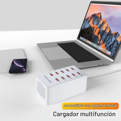 Vista 6 de Cargador USB de 10 puertos estación de carga para múltiples dispositivos, cargador de pared USB, tira de concentrador de alimentación, enchufe