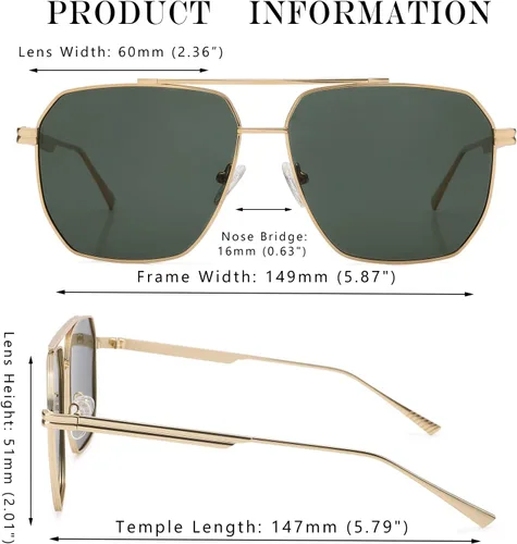 Vista 5 de COASION Gafas de sol polarizadas cuadradas retro de gran tamaño para mujeres y hombres, clásicas pantallas de metal grandes, gafas de sol de moda