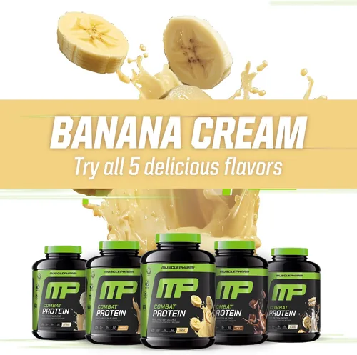 Vista 7 de MusclePharm Combat Protein Powder, sabor crema de plátano, alimenta los músculos para entrenamientos productivos, 5 fuentes de proteína incluyendo