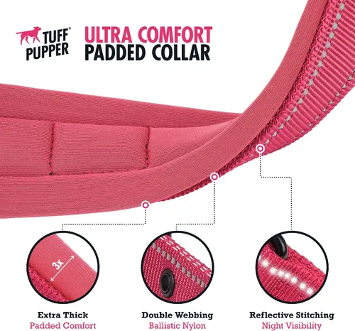Vista 4 de Tuff Pupper Collar de perro acolchado ultra cómodo Acolchado grueso de neopreno Collar de perro con correa de nailon balístico con costuras