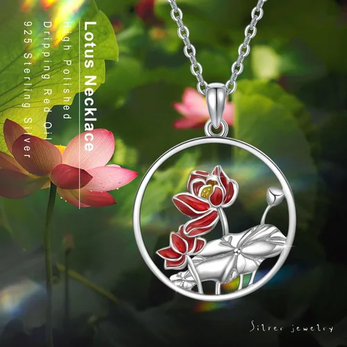 Vista 2 de Collar de loto para mujer, plata de ley 925, collar con colgante de loto rosa, collar de flor de loto rosa, joyería de yoga, regalos para niñas