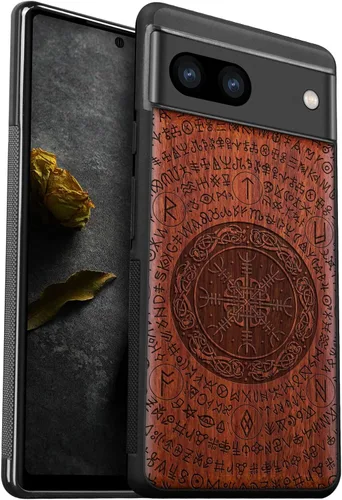 Vista 12 de Carveit Funda de madera para Pixel 8a [madera natural y TPU suave negro] a prueba de golpes, funda de madera única compatible con Google Pixel 8a