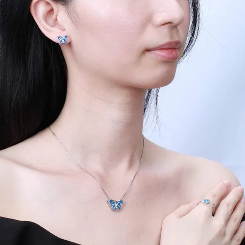 Vista 2 de Aurora Tears - Collar de mariposas de plata esterlina 925 para mujer collar aretes y anillos de boda para regalar