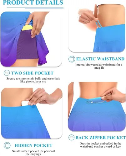Vista 3 de DERCA Falda de tenis plisada para mujer con bolsillos, pantalones cortos de cintura alta, faldas de golf, entrenamiento, correr, deportes, falda