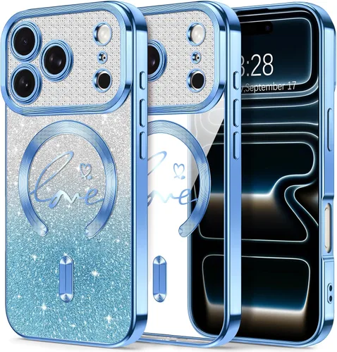 Vista 55 de Hython Funda para iPhone Air con purpurina, compatible con MagSafe Love Heart fundas magnéticas transparentes para teléfono para mujeres y niñas