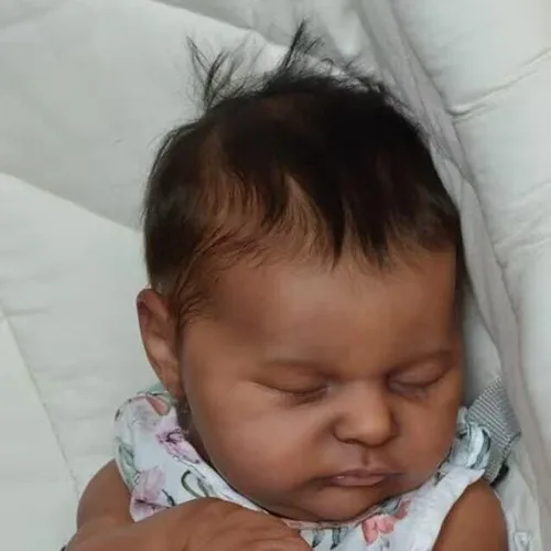 Vista 3 de iCradle Muñecas Reborn de bebé durmiendo de 19 pulgadas de piel negra realista para niños pequeños recién nacidos, muñeca realista