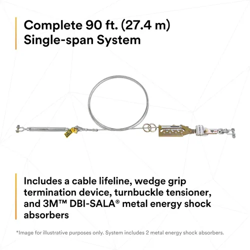 Vista 3 de 3M DBI-SALA Sayfline 7602090 Sistema de línea de vida horizontal, cable de 90 pies con terminación Wedgegrip, tensor de tensor, absorbente