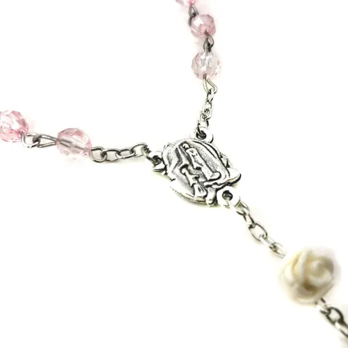 Vista 6 de Lourdes - Rosario de rosa rubor para mujer, regalo católico, collar de rosario para mujer