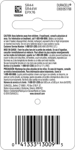 Vista 2 de Duracell Batería de óxido de plata 1,5 voltios 303/357/76, 1 cada
