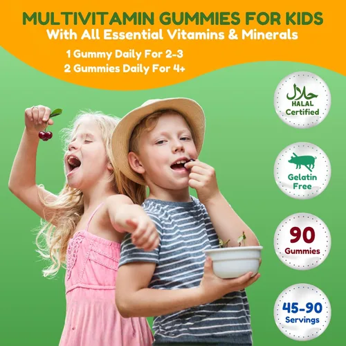 Vista 3 de SHIFAA NUTRITION Gomitas Multivitamínicas Halal para Niños, Suministro de 45-90 Días, con Todas las Vitaminas Esenciales para Niños. Vitaminas