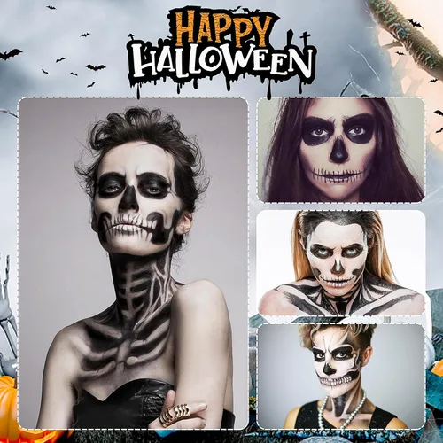 Vista 5 de Kit de pintura facial en blanco y negro: maquillaje corporal de Halloween, juego de efectos especiales para adultos, maquillaje profesional SFX