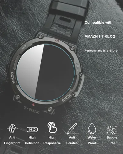 Vista 2 de [Paquete de 4] Protector de pantalla para AMAZFIT T-Rex 2, borde 2.5D diseñado para AMAZFIT T-Rex 2,9H, protector de pantalla de vidrio templado