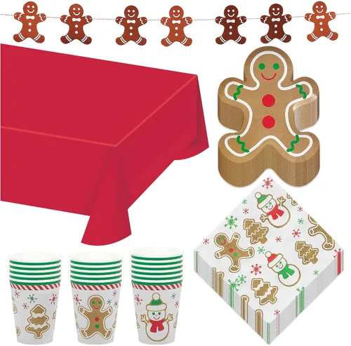 Vista 21 de HOME & HOOPLA Platos y servilletas de papel grandes para fiesta de Navidad, diseño calmado y brillante en verde y dorado moderno (para 16 personas)