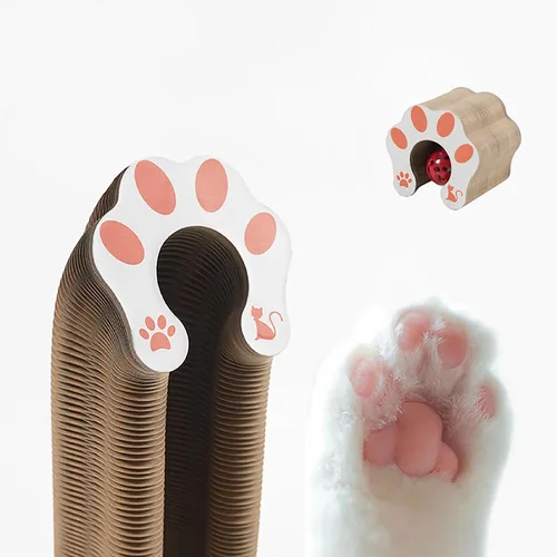 Vista 4 de Juguete para gatos de órgano mágico, cartón rascador interactivo con bola de campana, plegable y cambiable en forma de acordeón, juguete