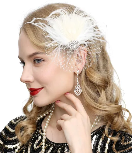 Vista 4 de Cizoe Fascinators 20s Gatsby Flapper Acessories Art Deco Party Accessory Peacock Feather Alligator Clip