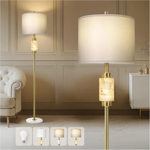 Vista 7 de KIVDITZO Lámparas de pie de vidrio regulables para sala de estar, lámpara de pie moderna con pantalla de cristal, base de mármol, lámpara de 64