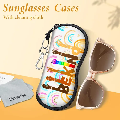 Vista 2 de Estuche para lentes de sol, bolsa de viaje suave para niños, mujeres y hombres, fundas delgadas de neopreno con cierre de clip, paquete de 2