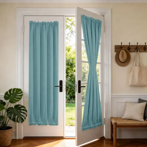 Vista 91 de Deconovo Cortinas opacas para puerta, bolsillo para cortinero y cortinas de bloqueo con aislamiento térmico para dormitorio, 137.16 x 189.2 cm, azul