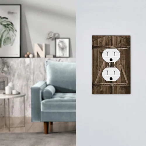 Vista 7 de Placa Decorativa de Pared de Granja Rústica con Cuerno de Madera para Puerta de Granero 1 Banda Duplex Cubiertas de Toma Eléctrica Soltera