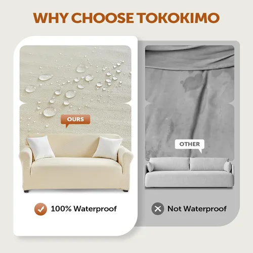 Vista 2 de Tokokimo Funda de sofá biplaza 100% impermeable, protector de muebles a prueba de fugas para niños, mascotas (sofá biplaza, beige) con margen